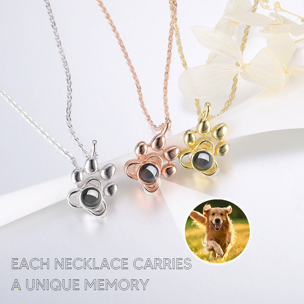 925 Silver Dog Paw Projection Necklace Photo Projection Pet Souvenir