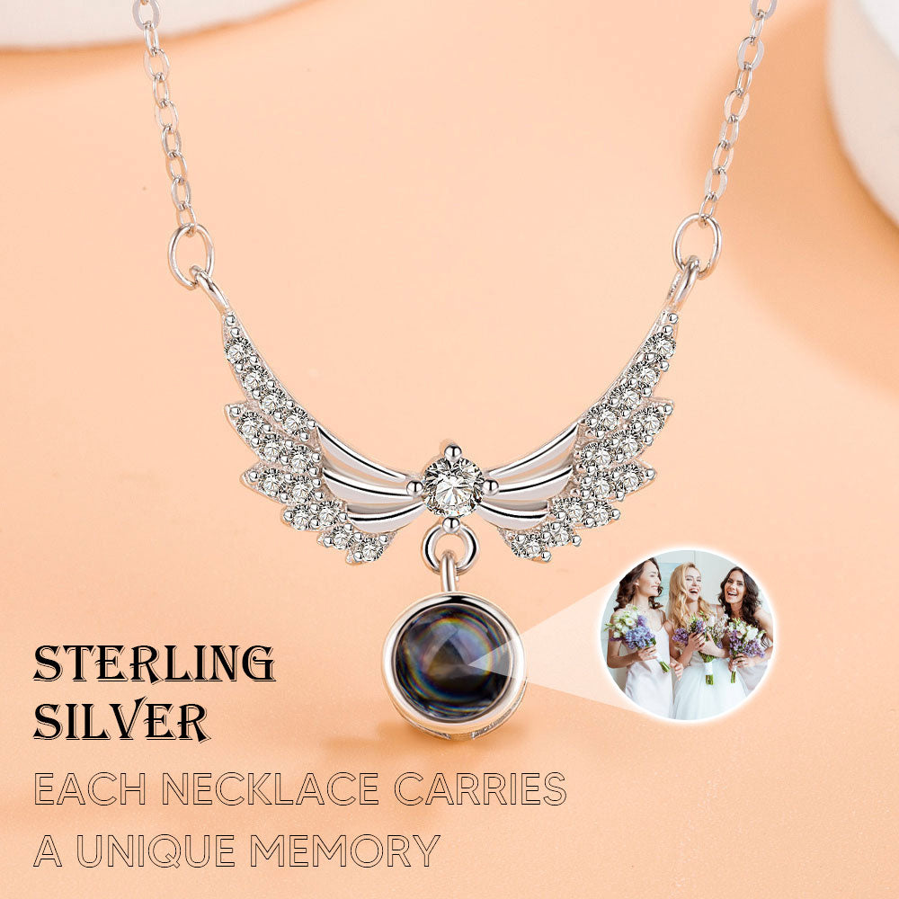 Photo diamond projection necklace angel wings sterling silver projection jewelry