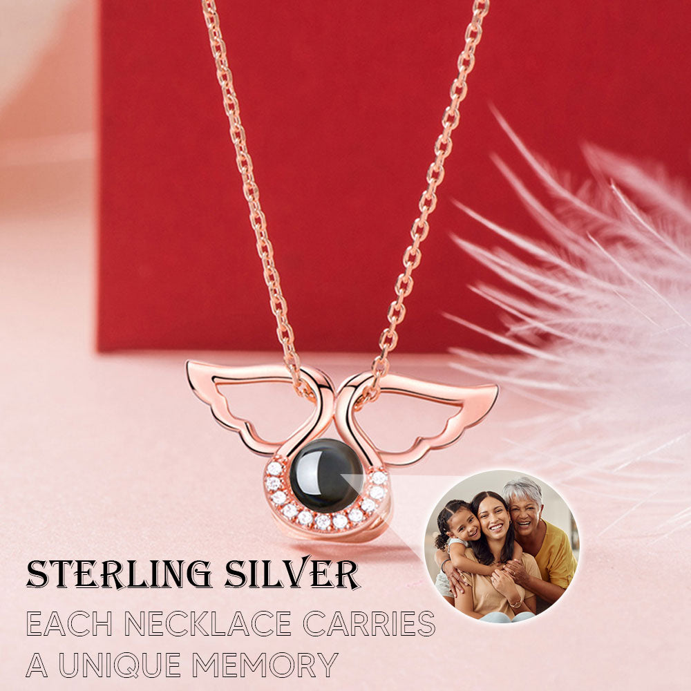 Angel Wings Photo Projection Necklace Sterling Silver Gift for Mom Girlfriend Friend