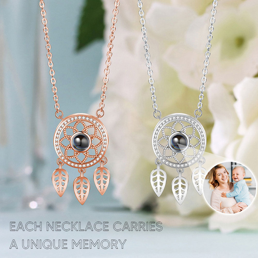 Dreamcatcher personalized projection necklace with photo sterling silver