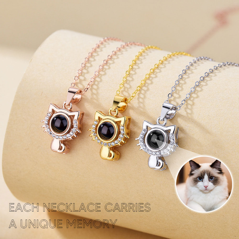 Sterling silver custom pet photo projection necklace cat