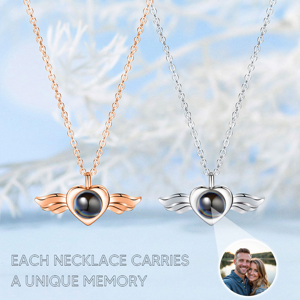 Sterling silver photo love projection necklace angel wings