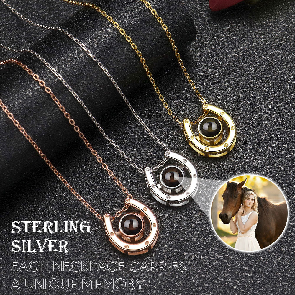 Horseshoe pet sterling silver photo projection necklace charm for her