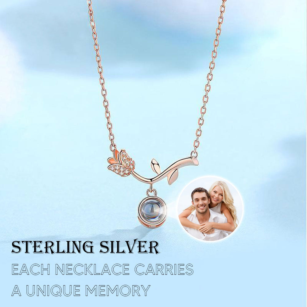 Rose Flower Photo Diamond Projection Necklace charm Gift for girlfriend