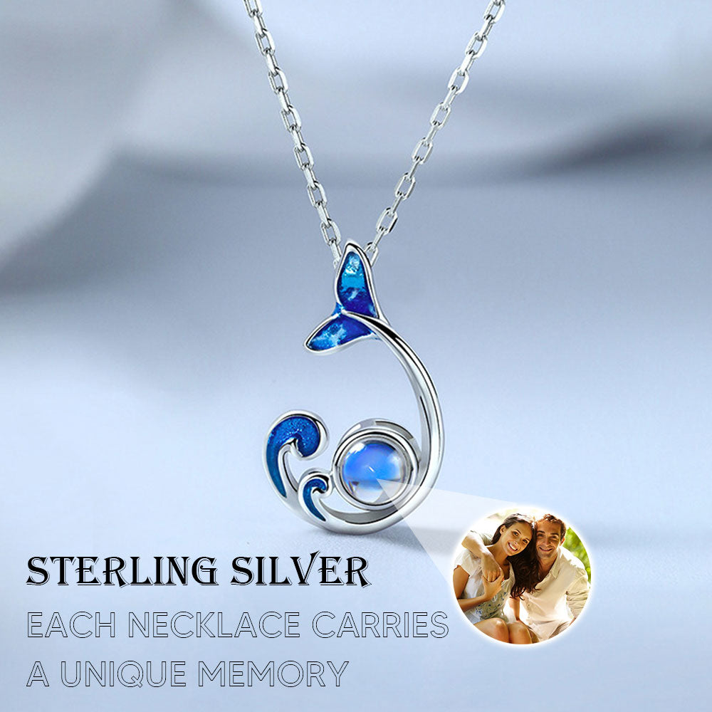 Custom Mermaid Bubble Photo Projection Necklace with picture inside Silver