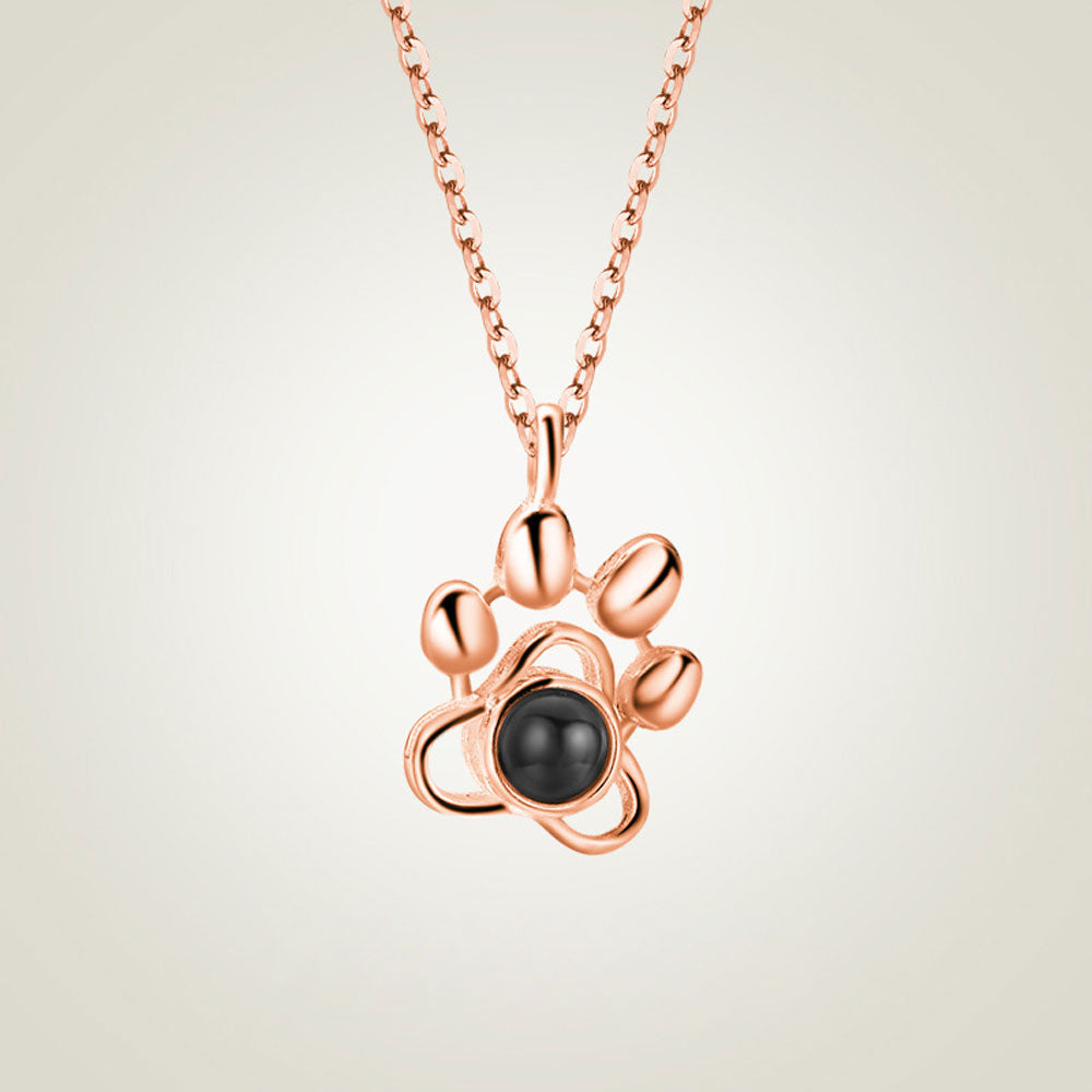 925 Silver Dog Paw Projection Necklace Photo Projection Pet Souvenir