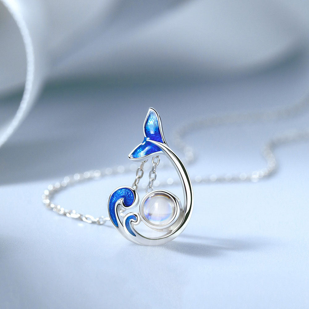 Custom Mermaid Bubble Photo Projection Necklace with picture inside Silver