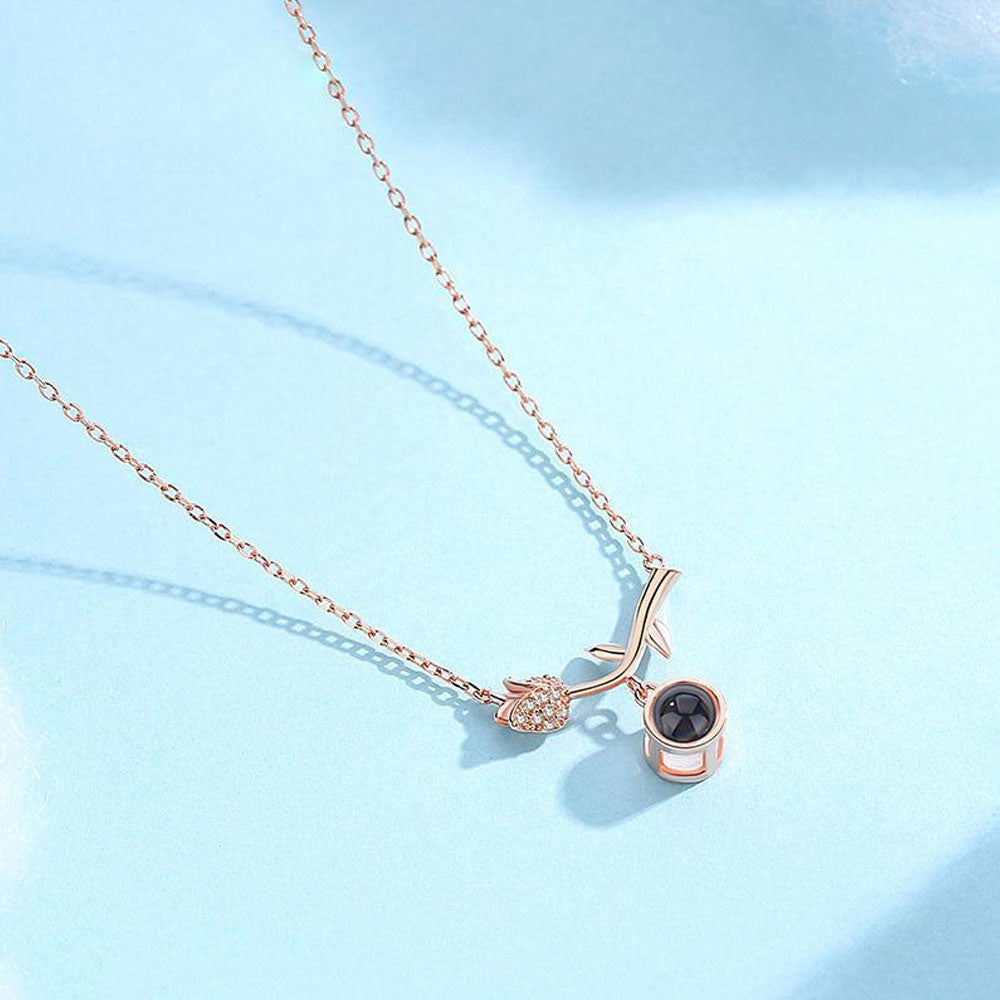 Rose Flower Photo Diamond Projection Necklace charm Gift for girlfriend