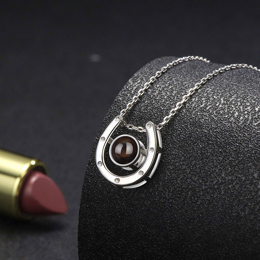 Horseshoe pet sterling silver photo projection necklace charm for her
