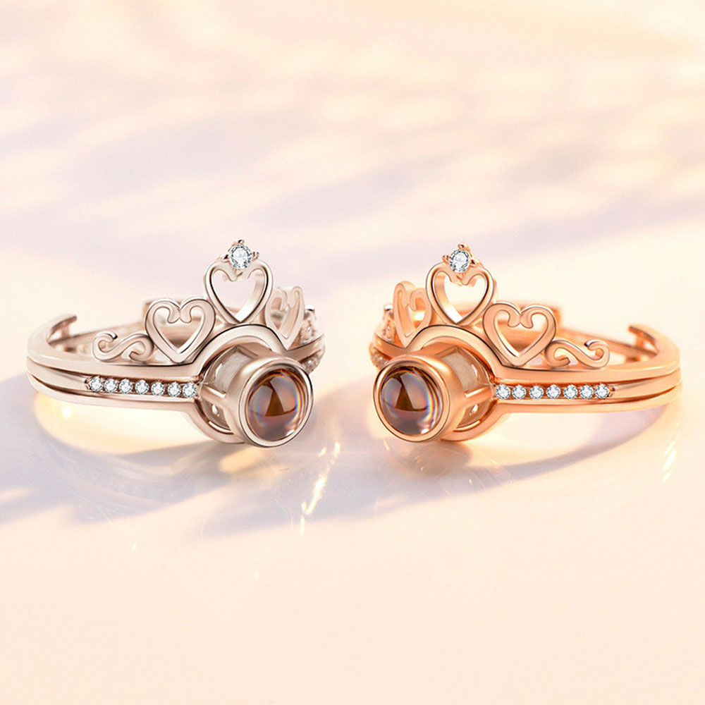 Sterling Silver Photo Projection Ring Crown women's