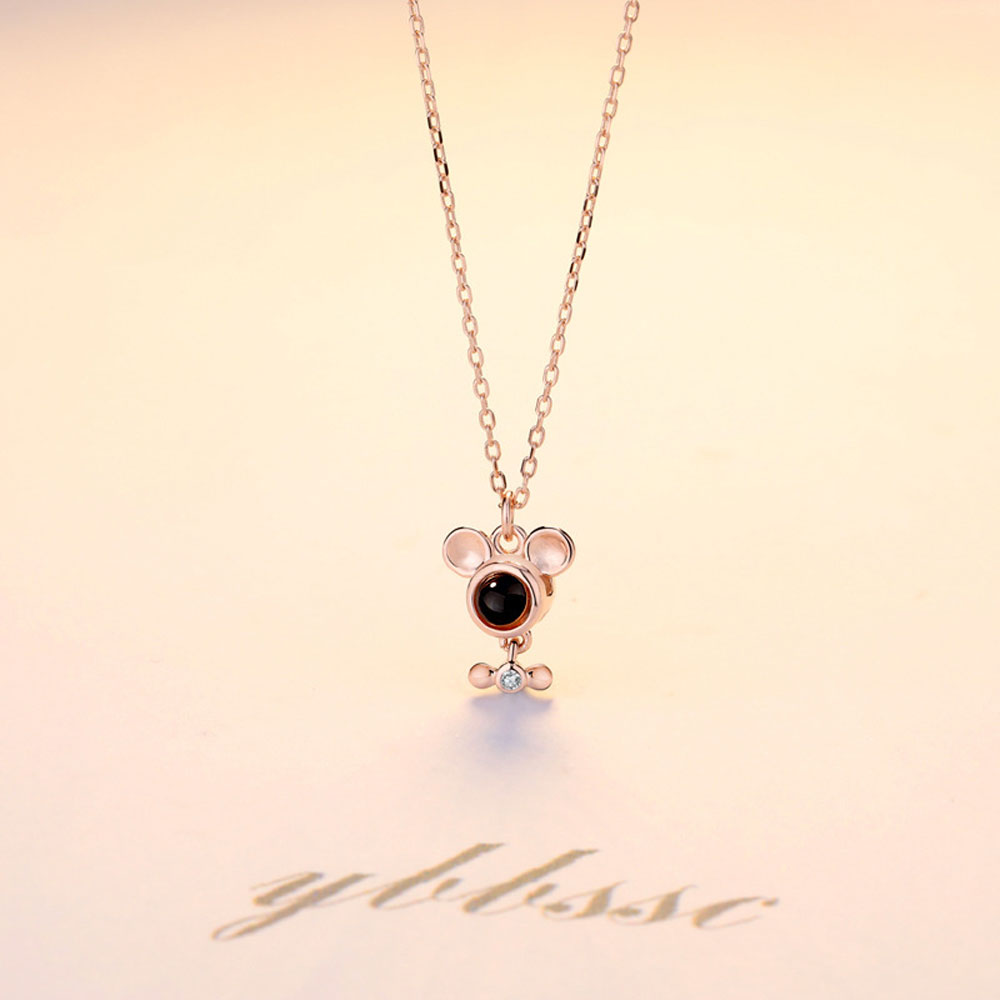 Zodiac Rat Photo Projection Necklace Sterling Silver Birthday Gift with Gift Box