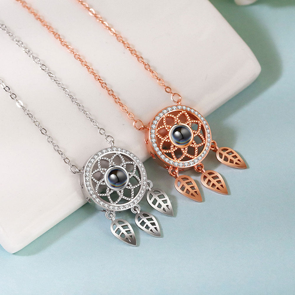 Dreamcatcher personalized projection necklace with photo sterling silver