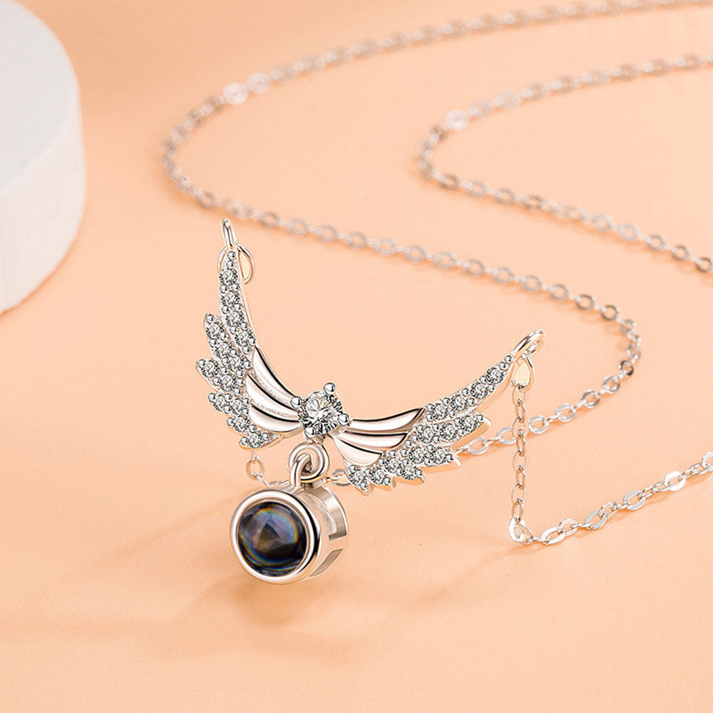 Photo diamond projection necklace angel wings sterling silver projection jewelry