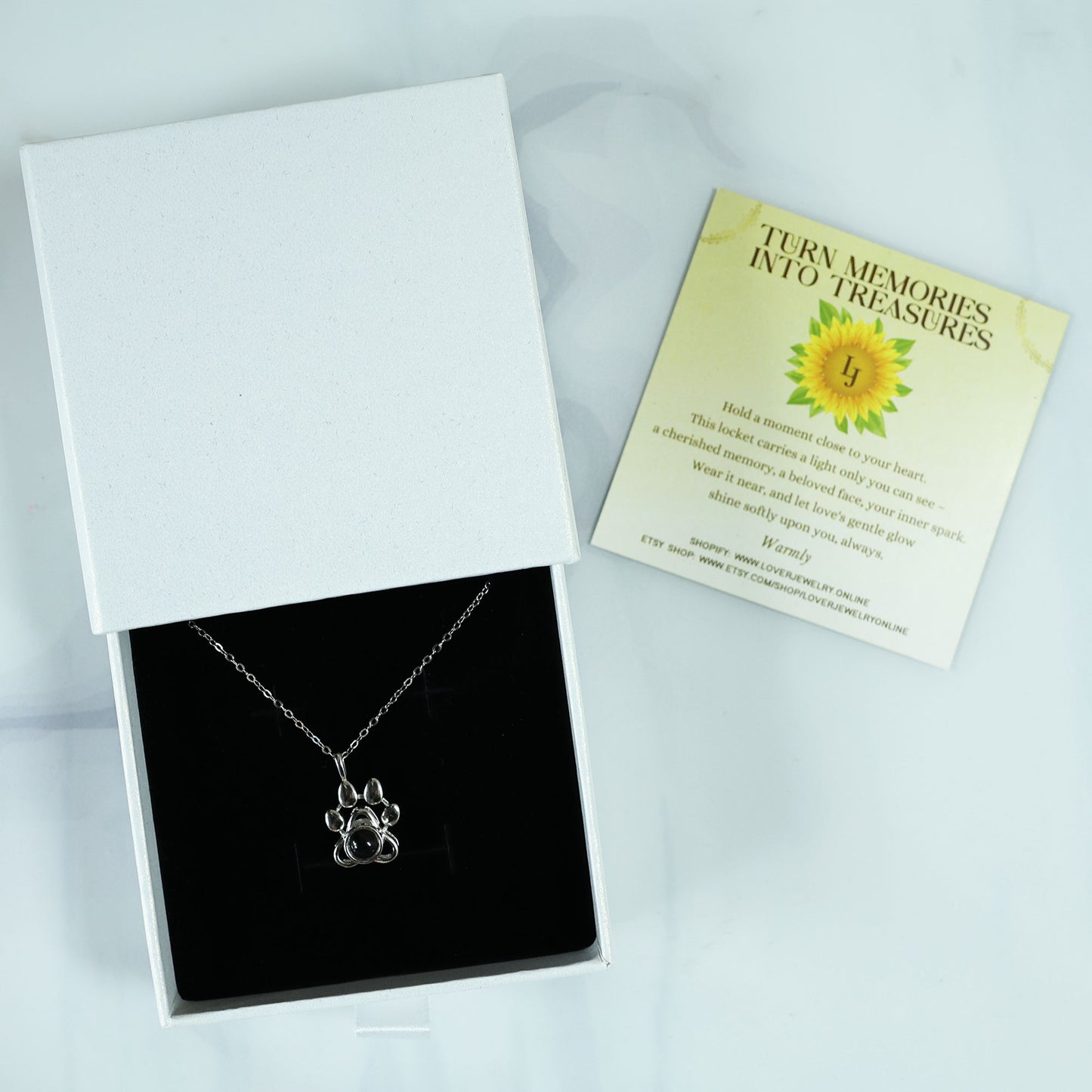 925 Silver Dog Paw Projection Necklace Photo Projection Pet Souvenir
