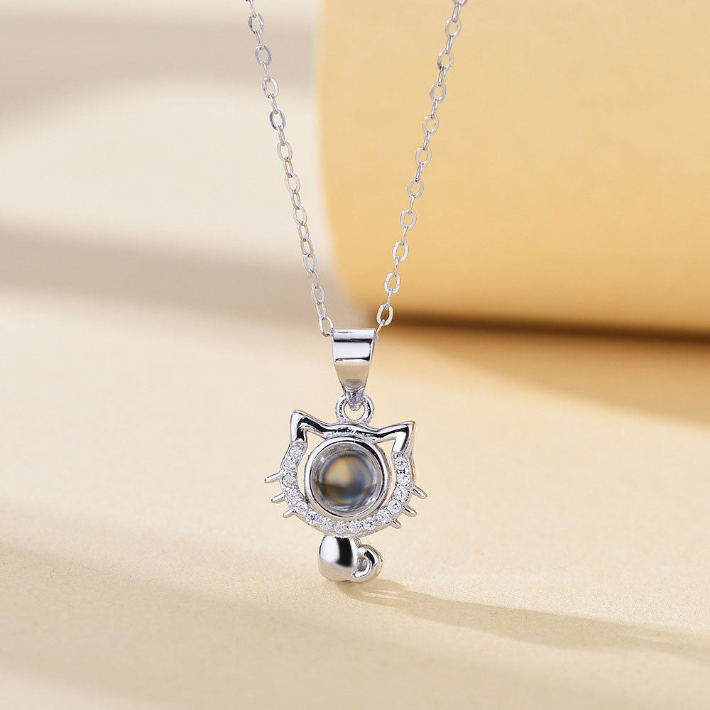 Sterling silver custom pet photo projection necklace cat