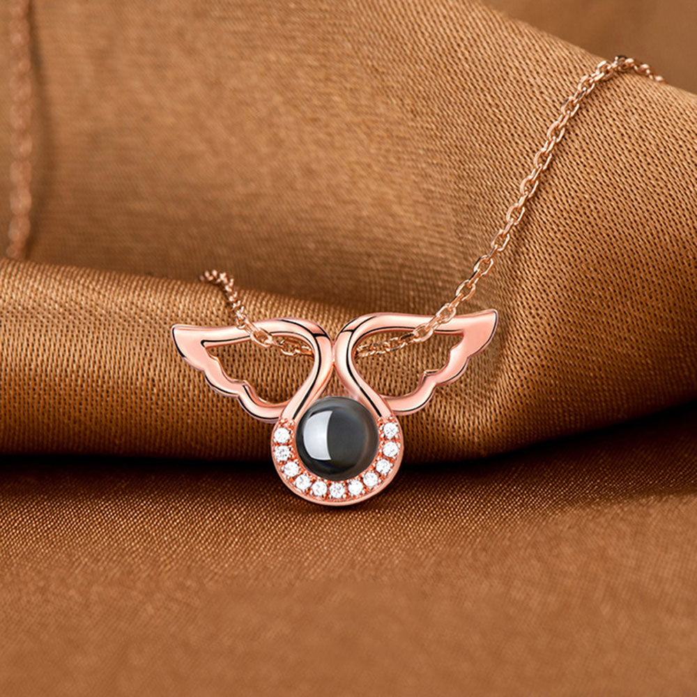 Angel Wings Photo Projection Necklace Sterling Silver Gift for Mom Girlfriend Friend