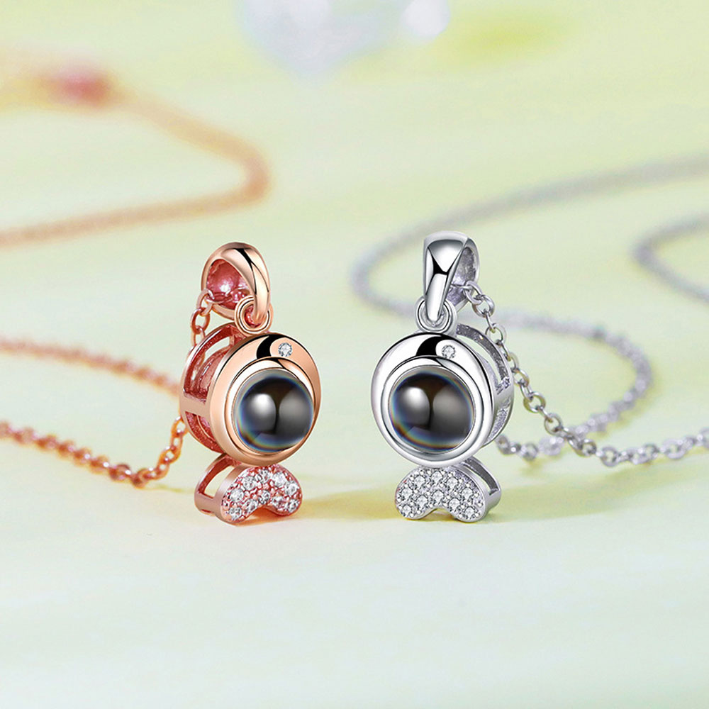 Fish Sterling Silver Photo Projection Necklace custom pet projection necklace