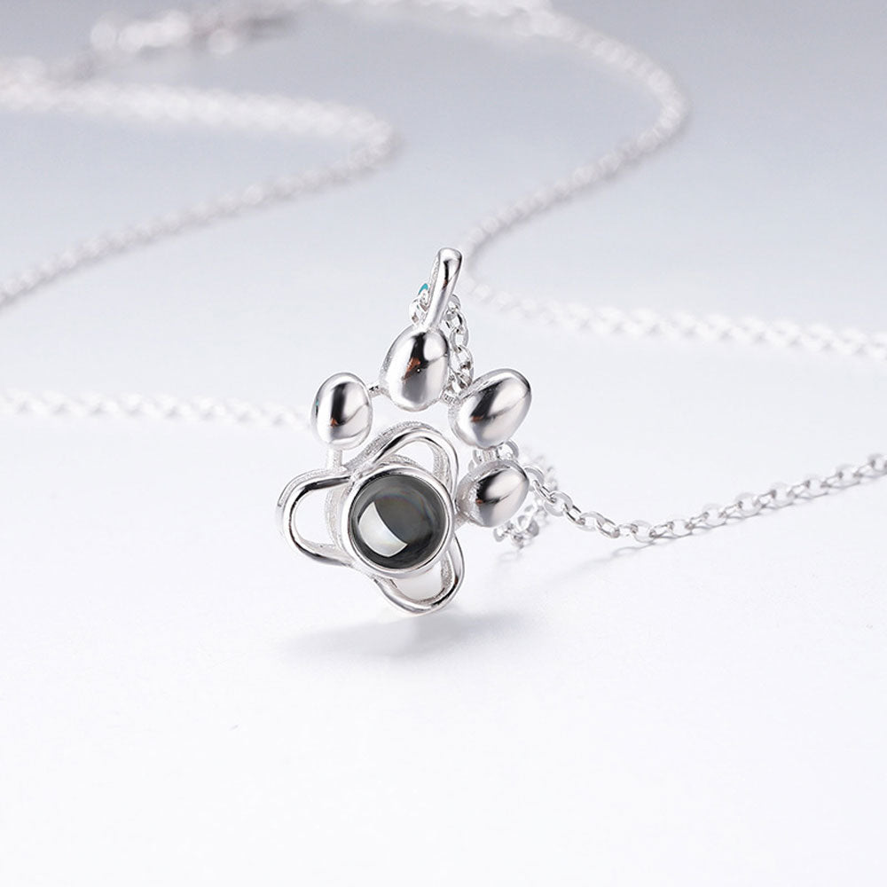 925 Silver Dog Paw Projection Necklace Photo Projection Pet Souvenir