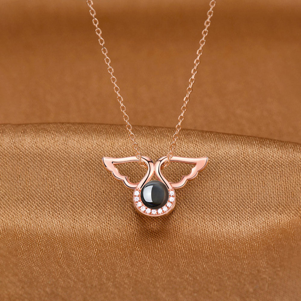 Angel Wings Photo Projection Necklace Sterling Silver Gift for Mom Girlfriend Friend