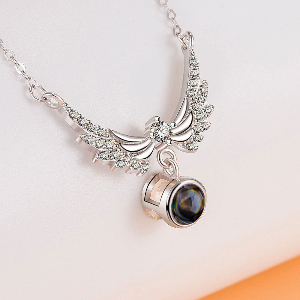 Photo diamond projection necklace angel wings sterling silver projection jewelry