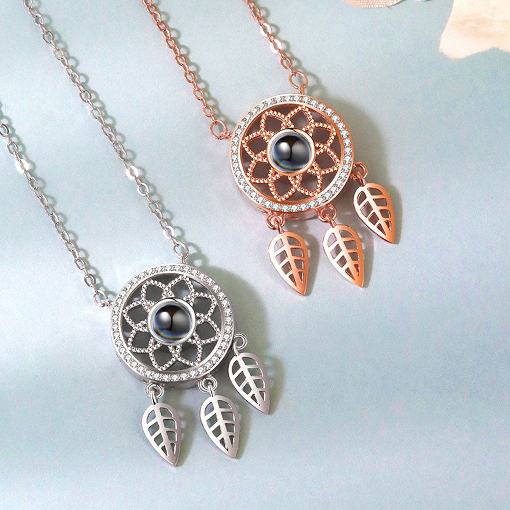 Dreamcatcher personalized projection necklace with photo sterling silver