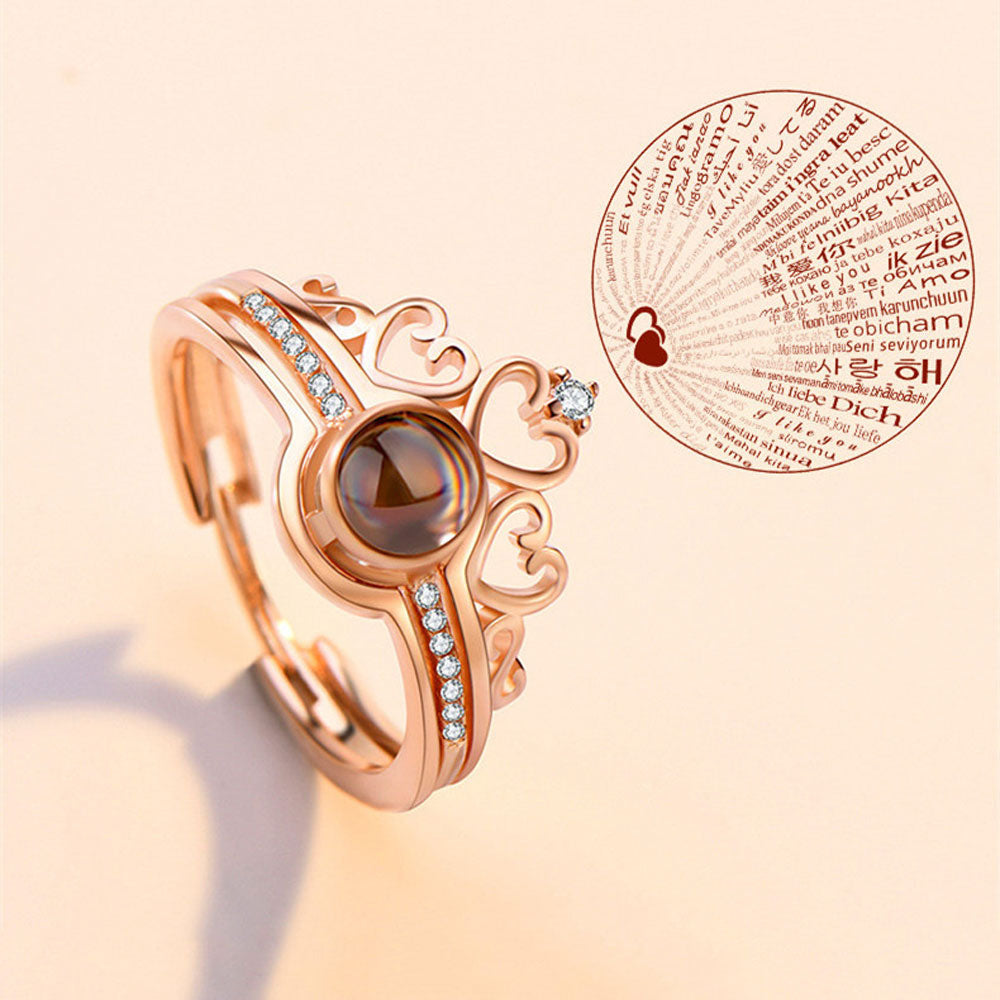 Sterling Silver Photo Projection Ring Crown women's