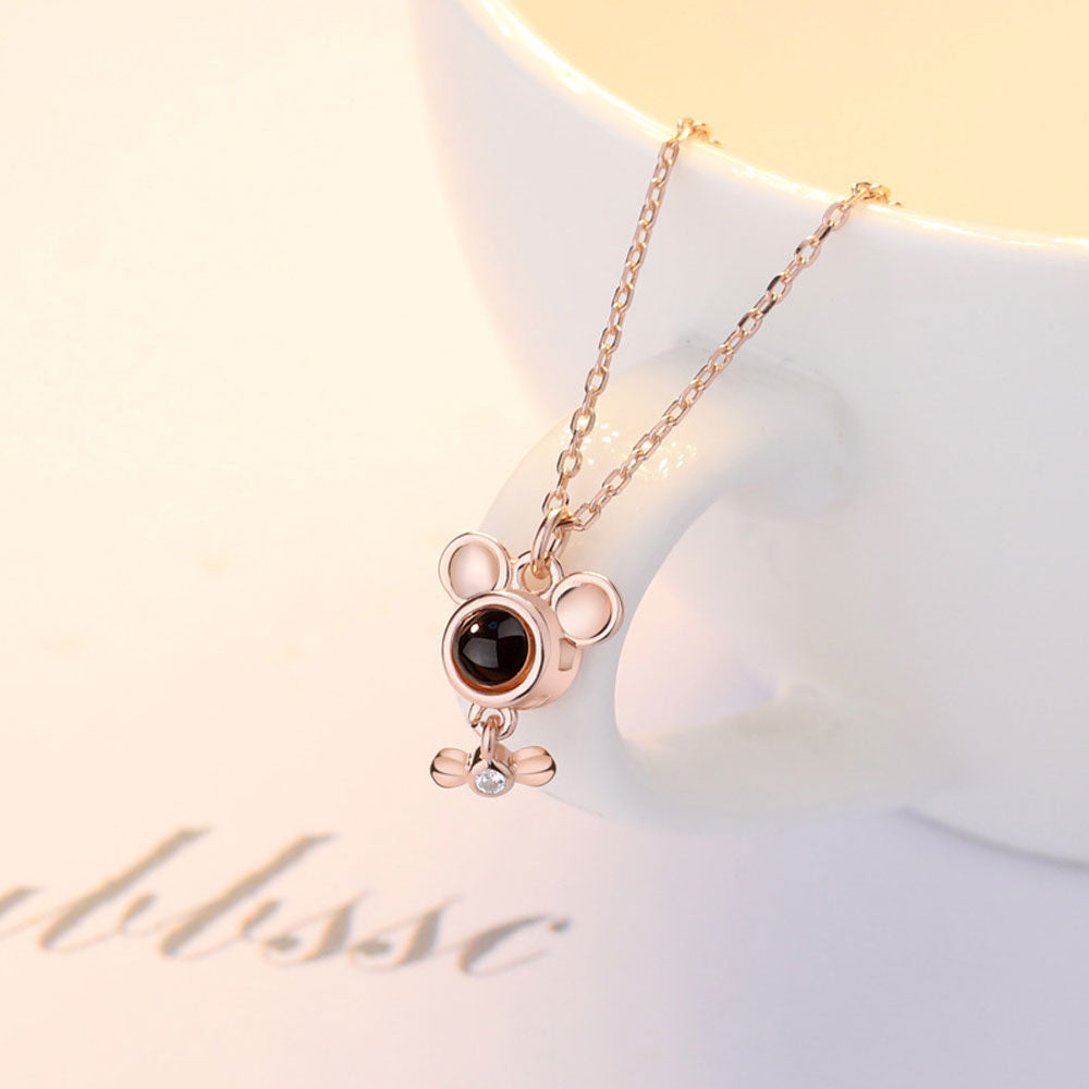 Zodiac Rat Photo Projection Necklace Sterling Silver Birthday Gift with Gift Box