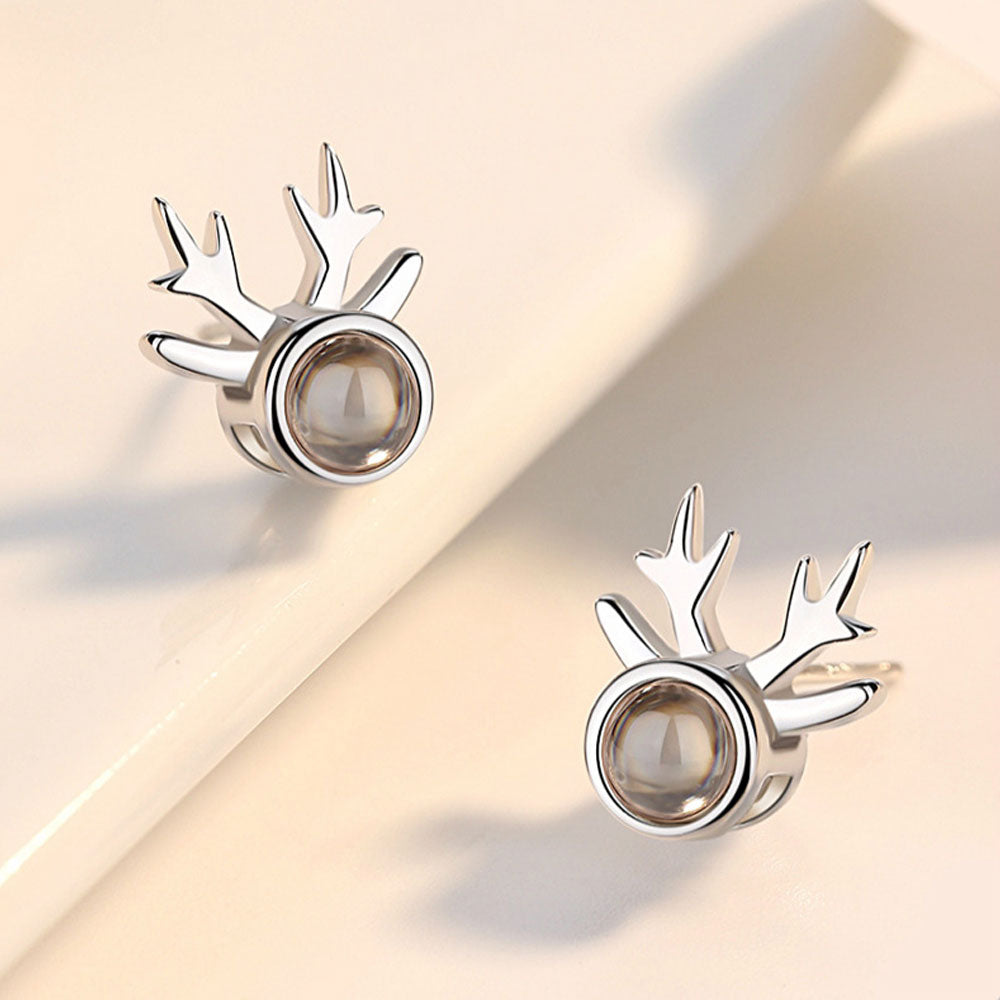 Sterling Silver Lady Projection Earrings Deer Modeling Photo Projection Earrings