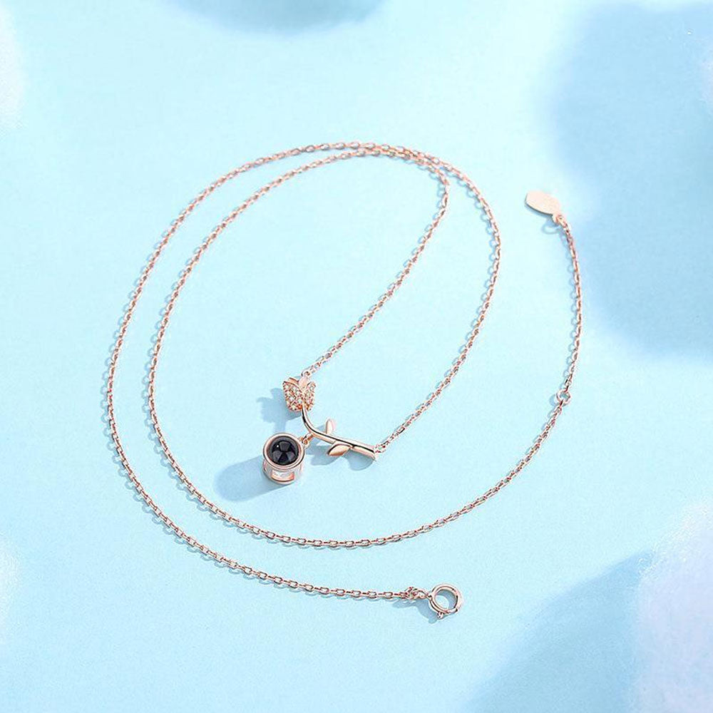 Rose Flower Photo Diamond Projection Necklace charm Gift for girlfriend