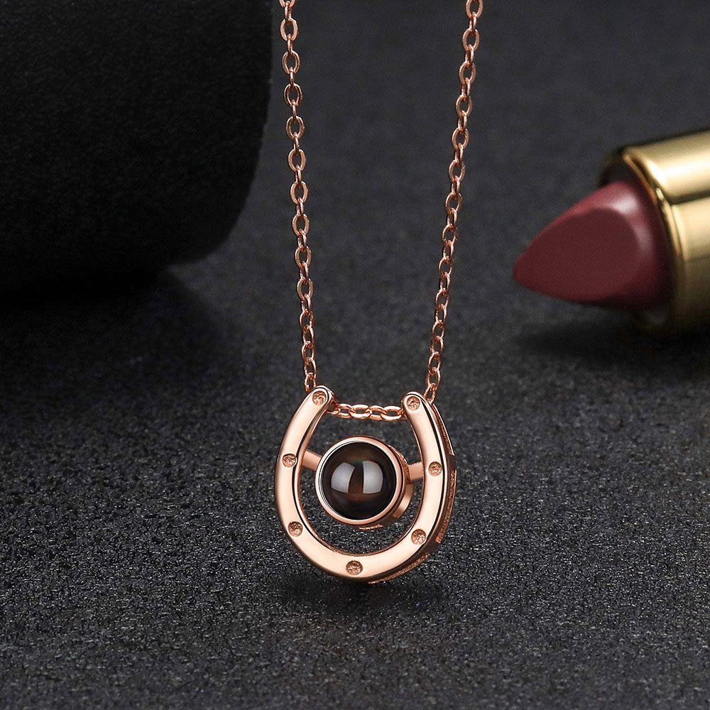 Horseshoe pet sterling silver photo projection necklace charm for her