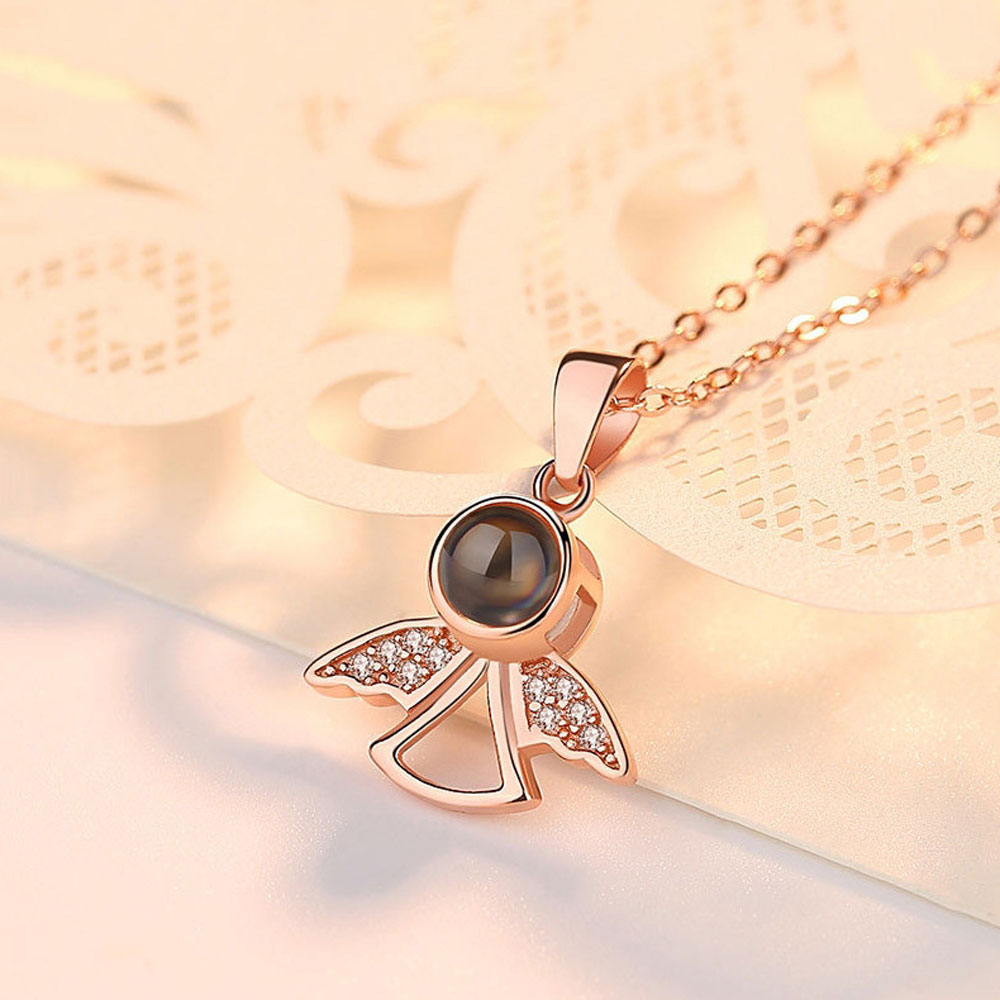 Sterling silver best projection necklace angel wings with gift box
