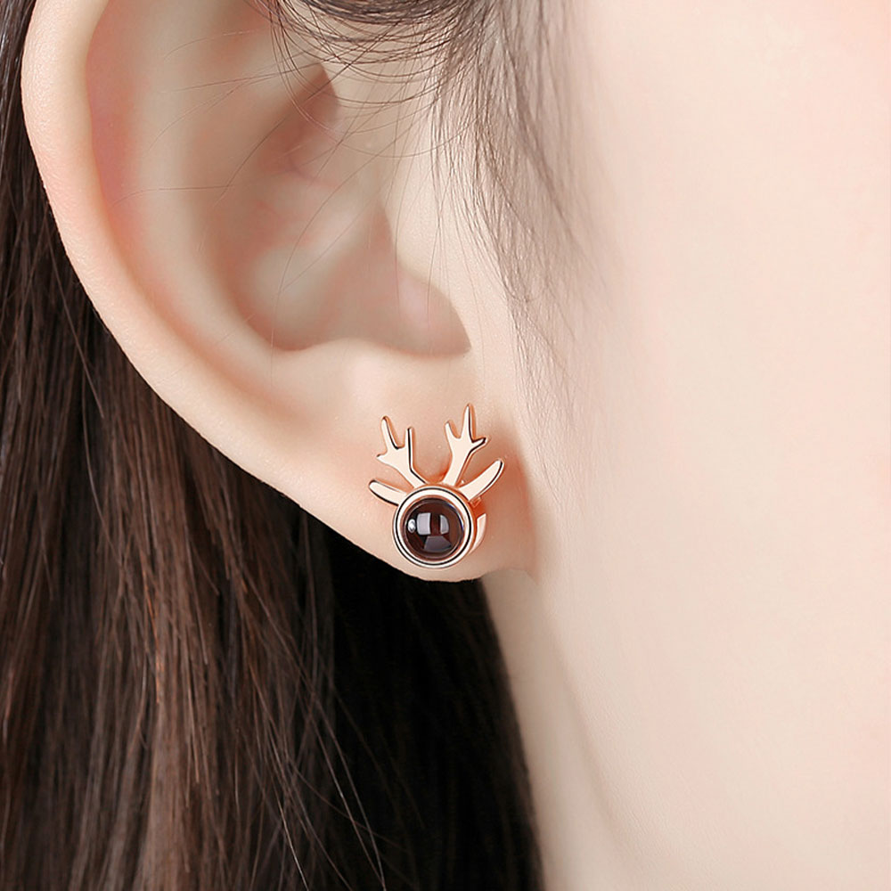 Sterling Silver Lady Projection Earrings Deer Modeling Photo Projection Earrings