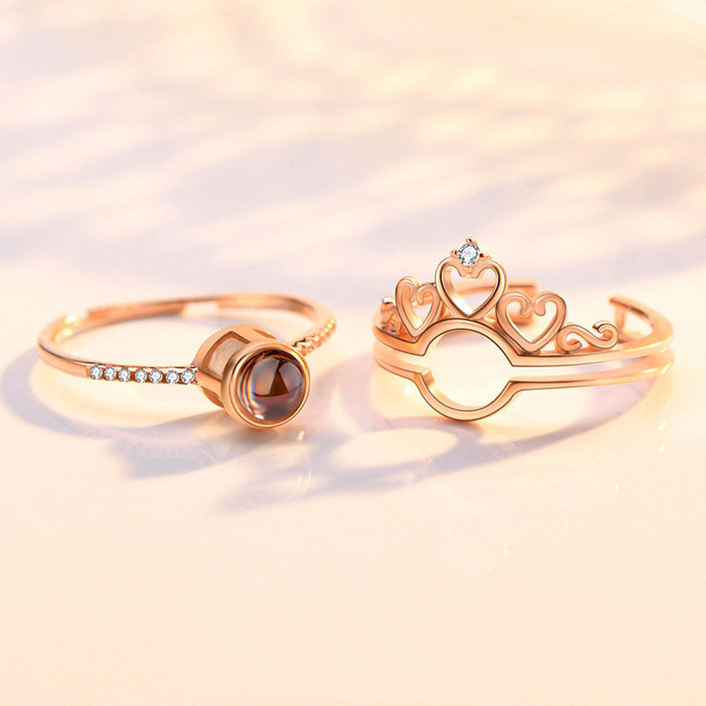 Sterling Silver Photo Projection Ring Crown women's