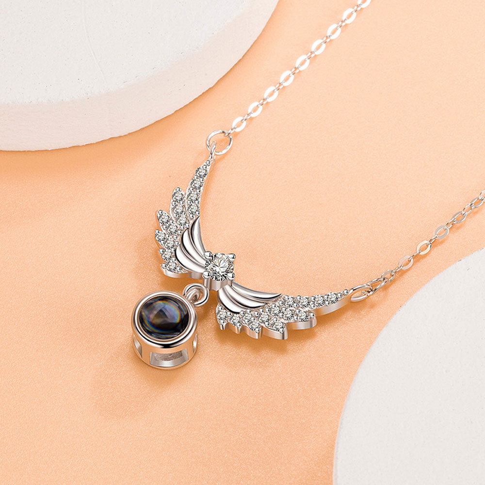 Photo diamond projection necklace angel wings sterling silver projection jewelry