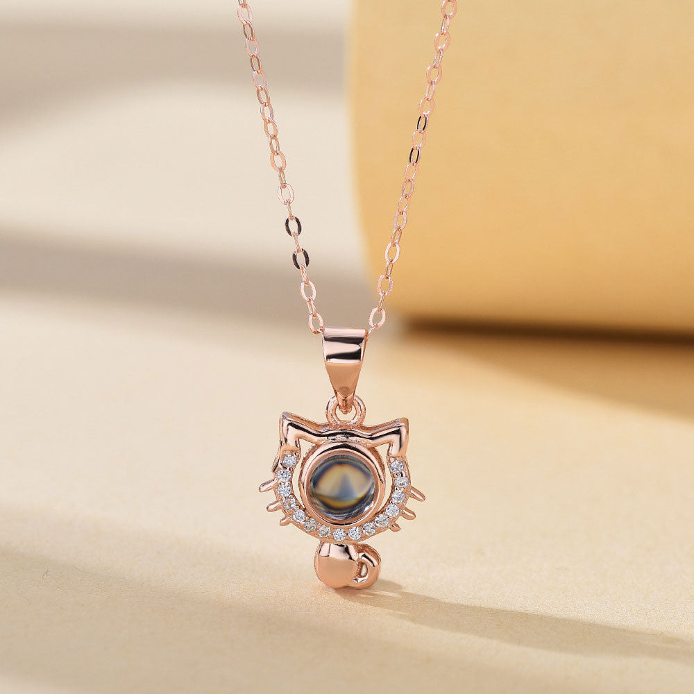 Sterling silver custom pet photo projection necklace cat