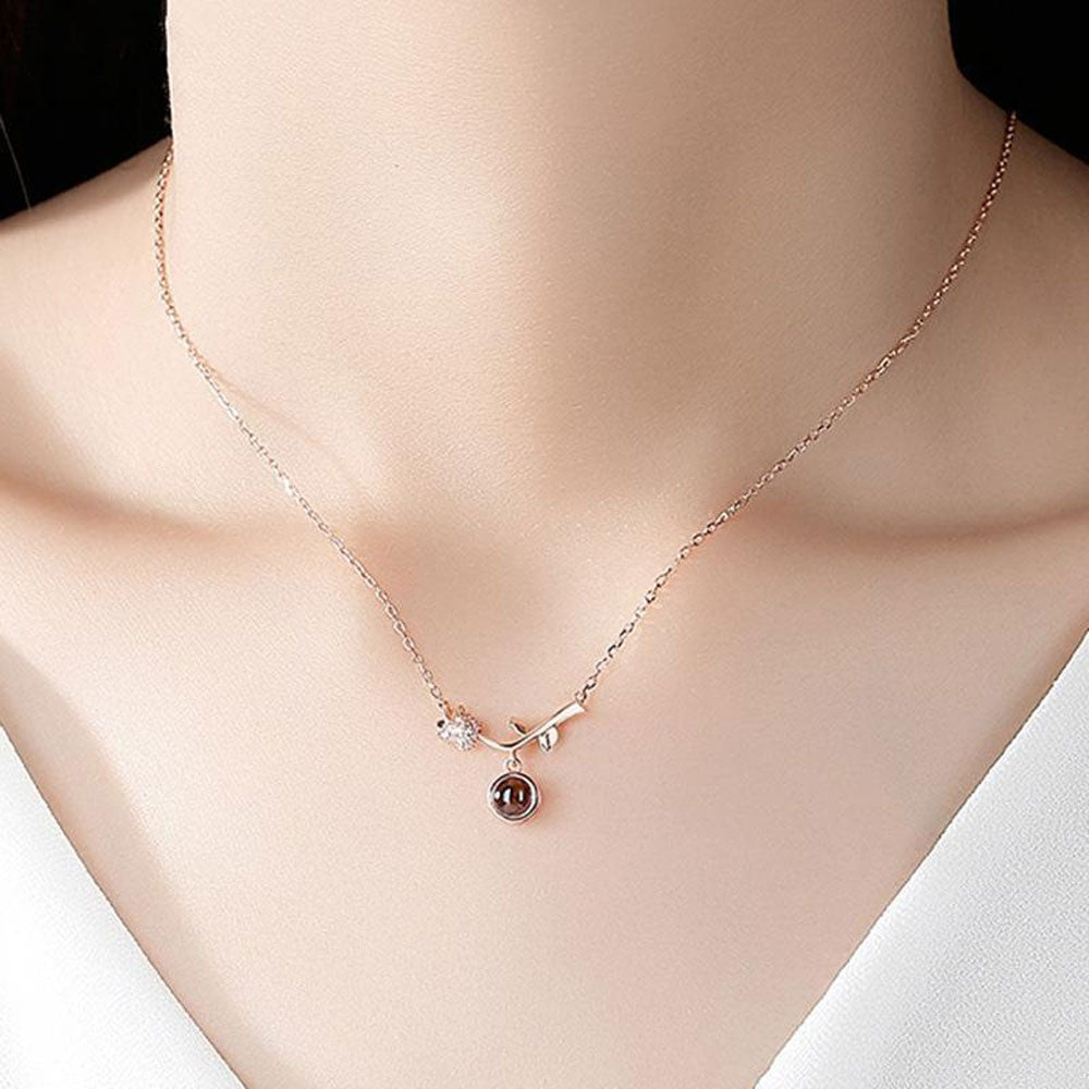 Rose Flower Photo Diamond Projection Necklace charm Gift for girlfriend