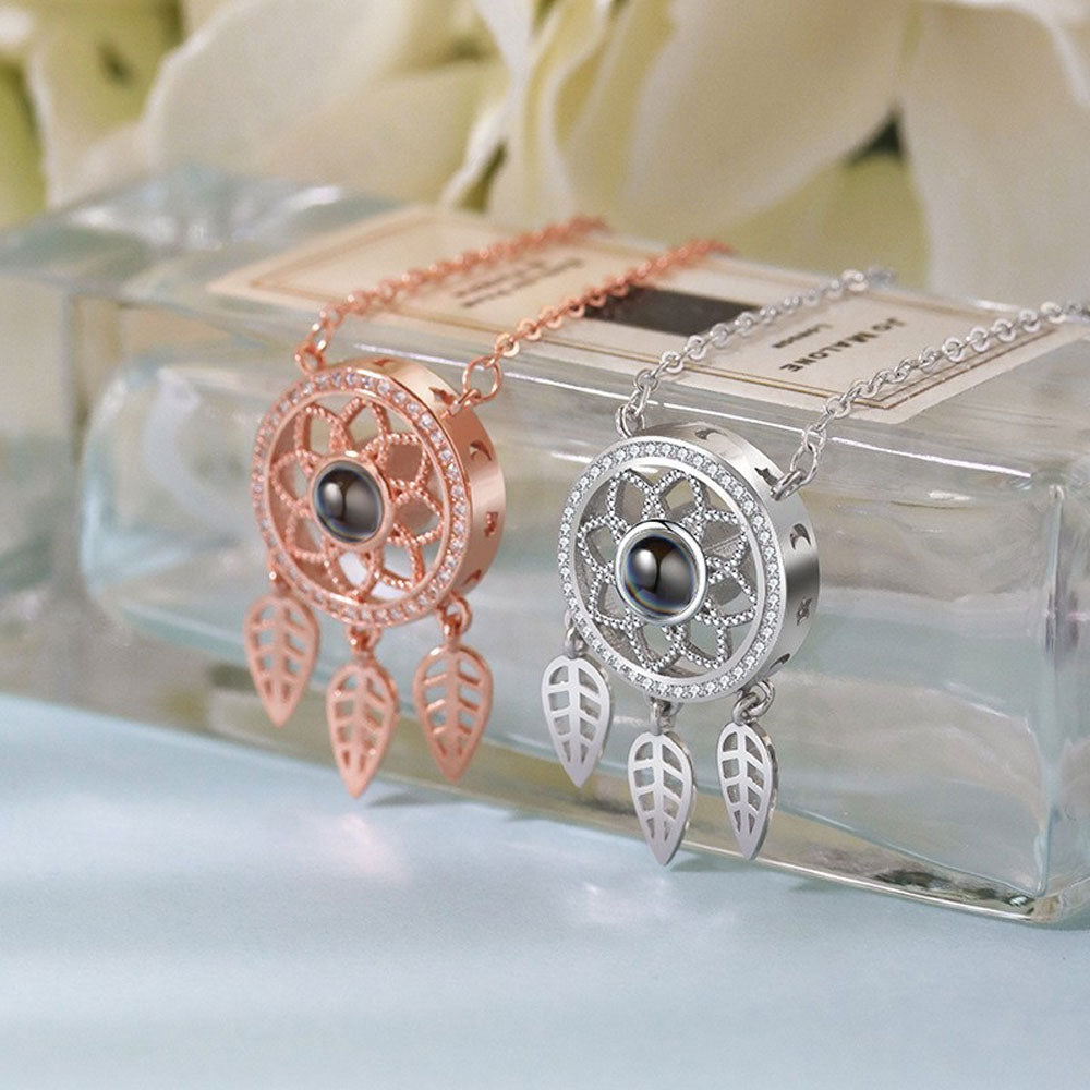 Dreamcatcher personalized projection necklace with photo sterling silver
