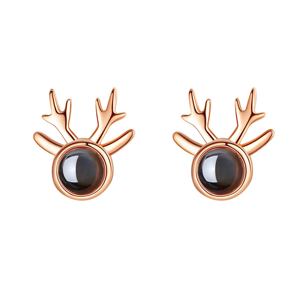 Sterling Silver Lady Projection Earrings Deer Modeling Photo Projection Earrings
