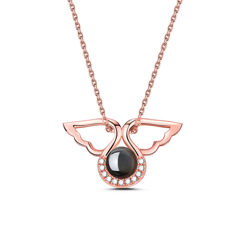 Angel Wings Photo Projection Necklace Sterling Silver Gift for Mom Girlfriend Friend