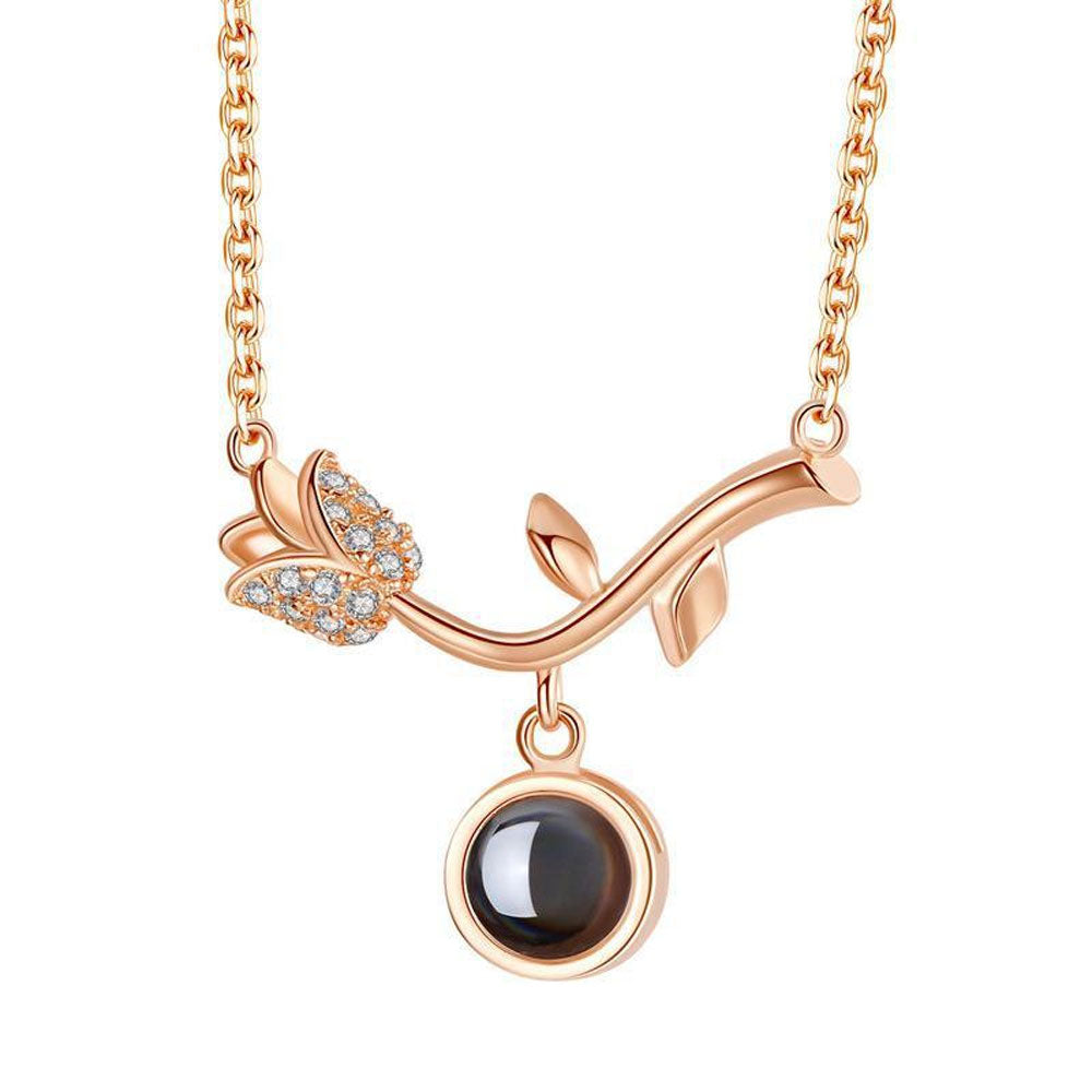 Rose Flower Photo Diamond Projection Necklace charm Gift for girlfriend