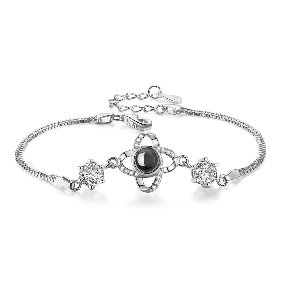 Four Leaf Clover argent photo projection bracelet sterling silver is not allergic