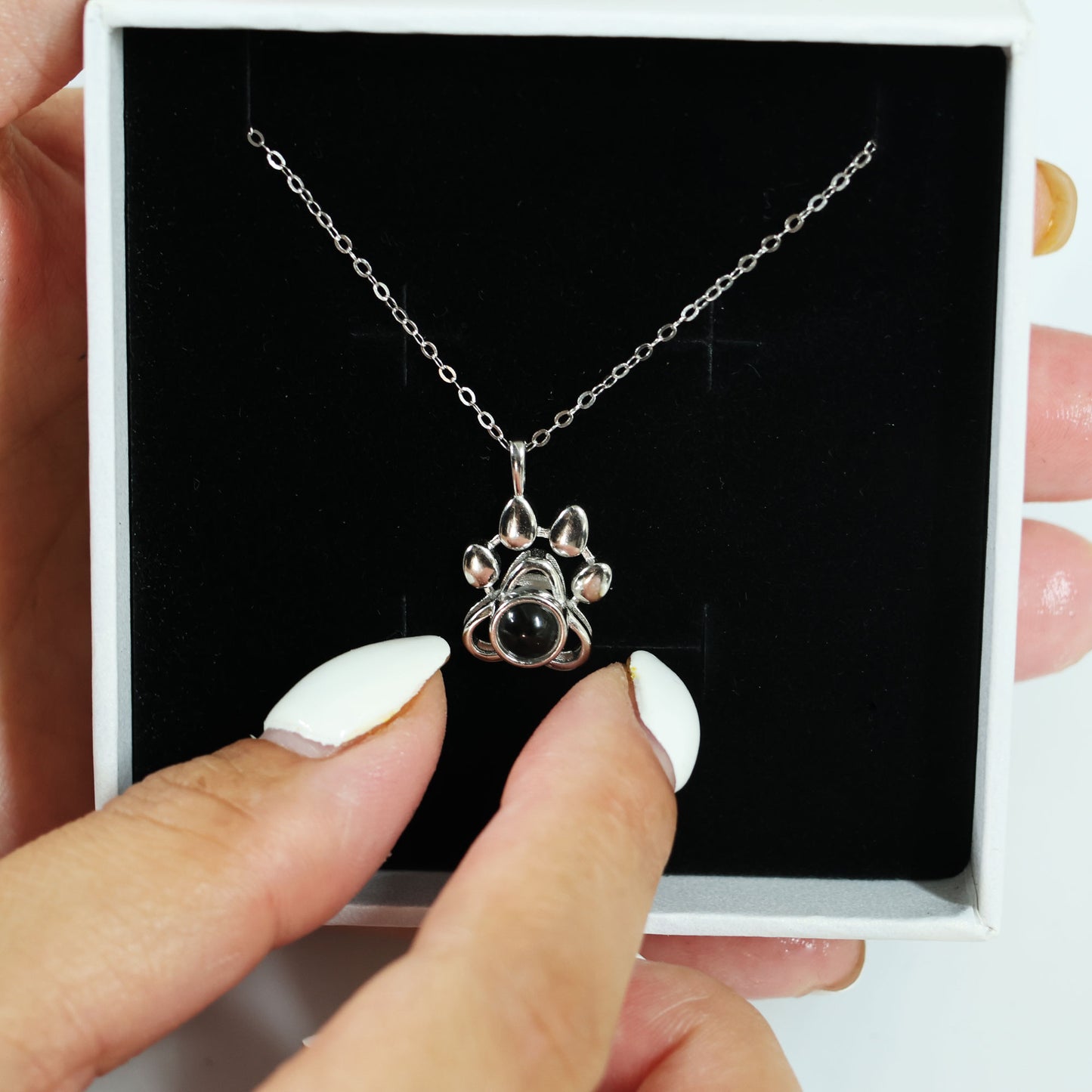 925 Silver Dog Paw Projection Necklace Photo Projection Pet Souvenir