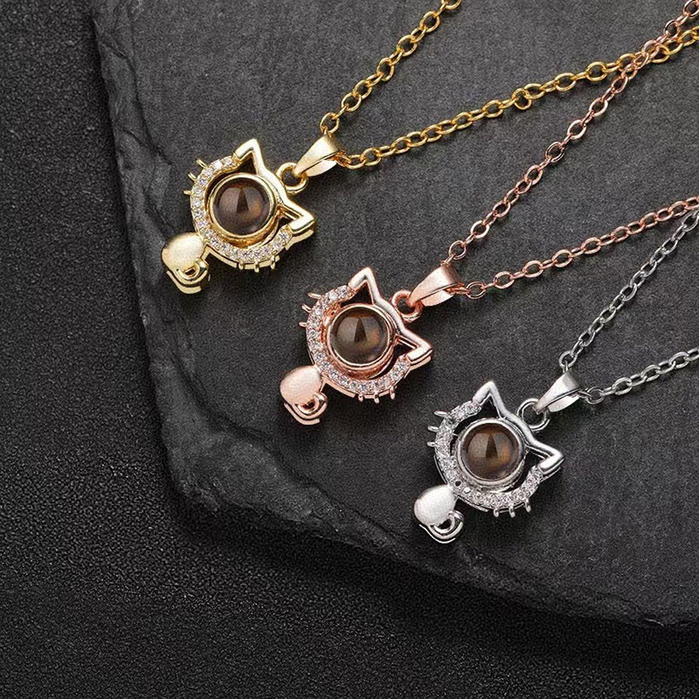 Sterling silver custom pet photo projection necklace cat