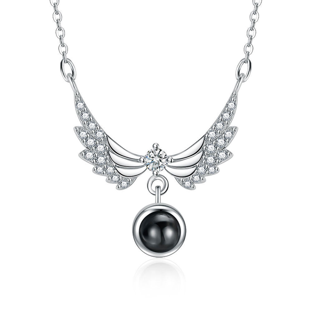 Photo diamond projection necklace angel wings sterling silver projection jewelry