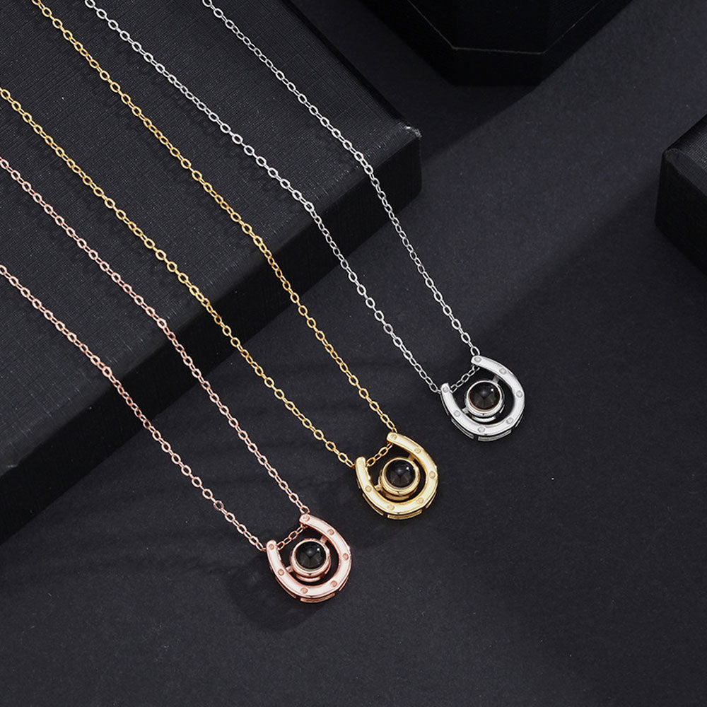 Horseshoe pet sterling silver photo projection necklace charm for her