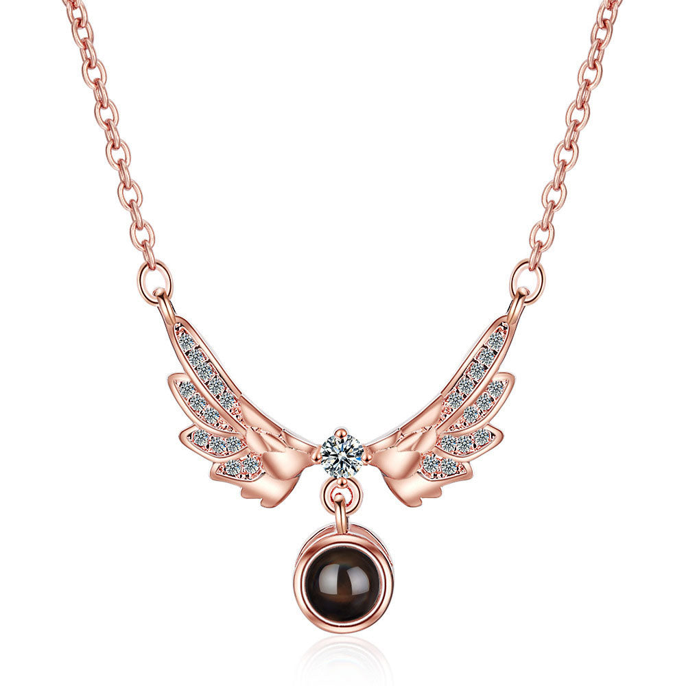 Photo diamond projection necklace angel wings sterling silver projection jewelry