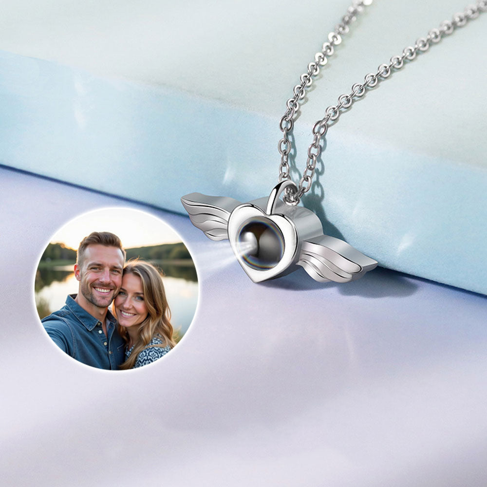 Sterling silver photo love projection necklace angel wings