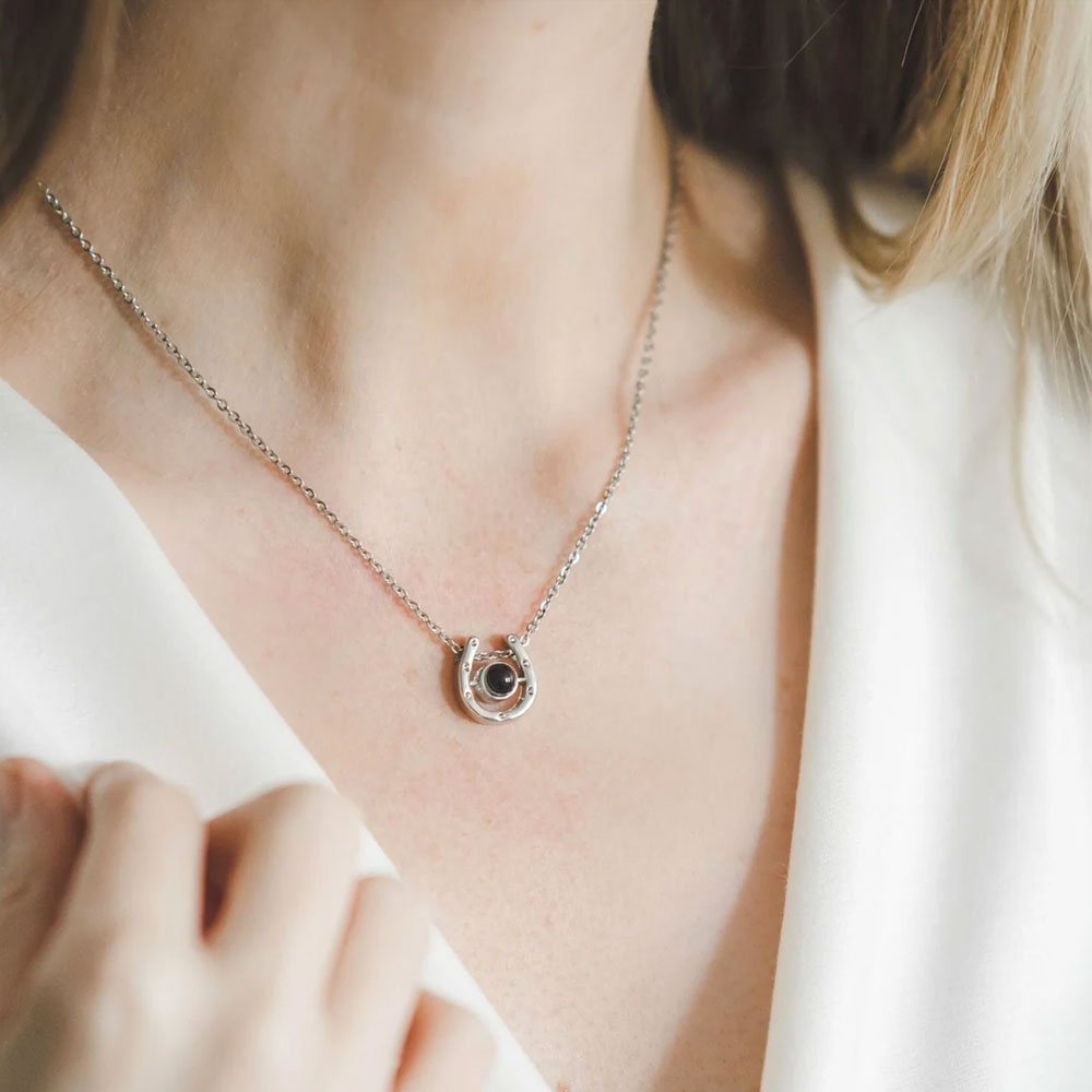 Horseshoe pet sterling silver photo projection necklace charm for her
