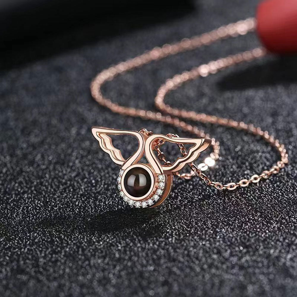 Angel Wings Photo Projection Necklace Sterling Silver Gift for Mom Girlfriend Friend