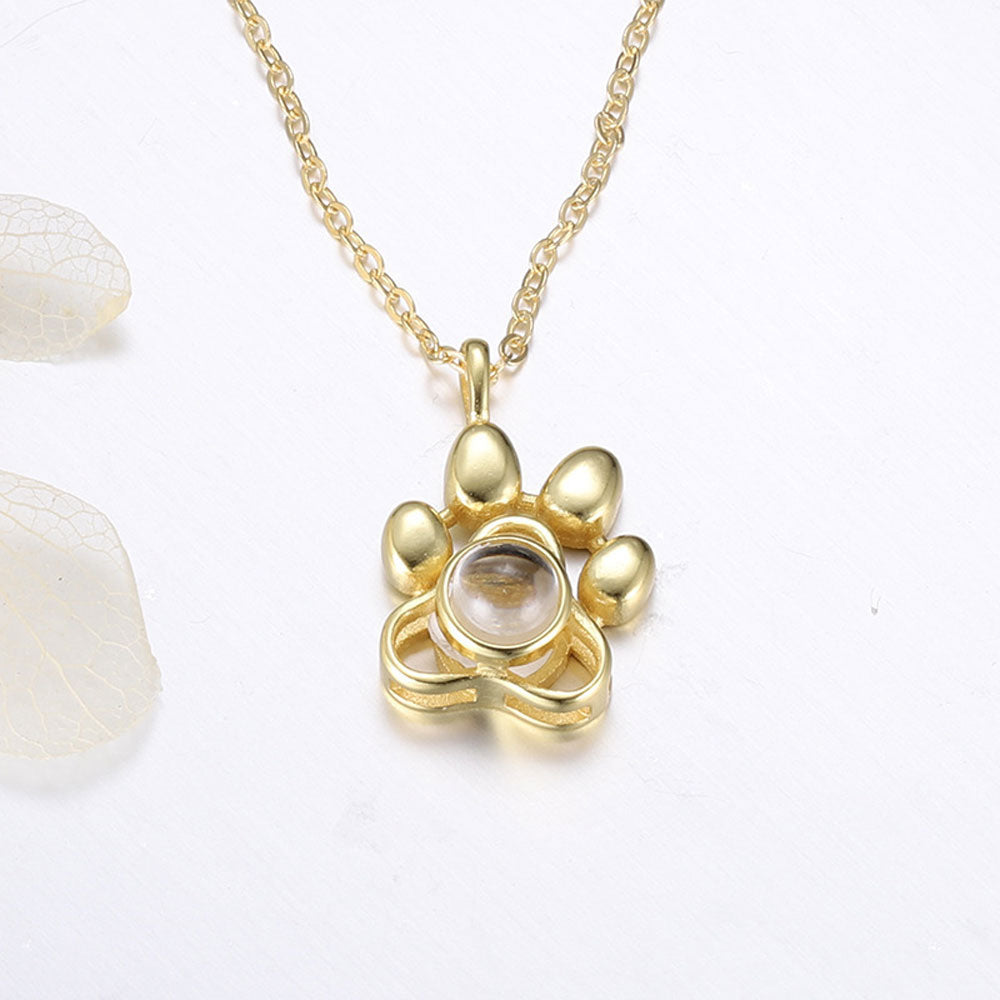 925 Silver Dog Paw Projection Necklace Photo Projection Pet Souvenir